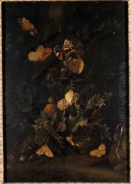 Flowers with butterflies and toad - view 1