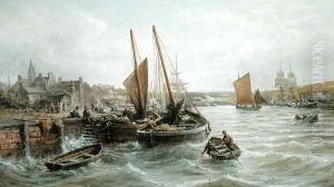 Fishing Boats in Peel Harbour, Isle of Man, 1893