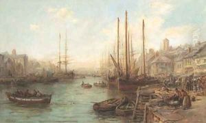 The quayside fish market at Douglas, Isle of Man by William Edward Webb