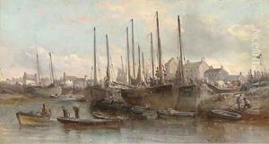 Fishing boats in the harbour at Peel by William Edward Webb