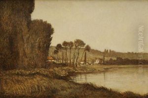 Bord De Riviere Toile by Emile Charles Lambinet