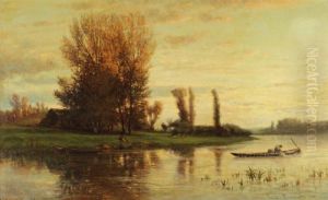 Bords De Seine A Bougival by Emile Charles Lambinet
