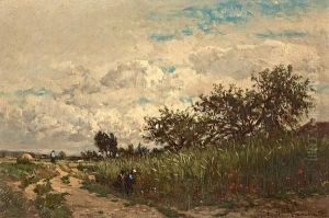 Personnages Sur Un Chemin by Emile Charles Lambinet