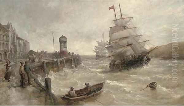 Sailing traders coming into port on the high tide - view 1