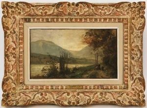 Paysage Lacustre Anime by Emile Charles Lambinet