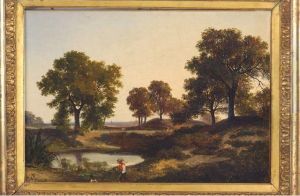 * Emile Lambinet . "pecheur Pres De L'etang" by Emile Charles Lambinet