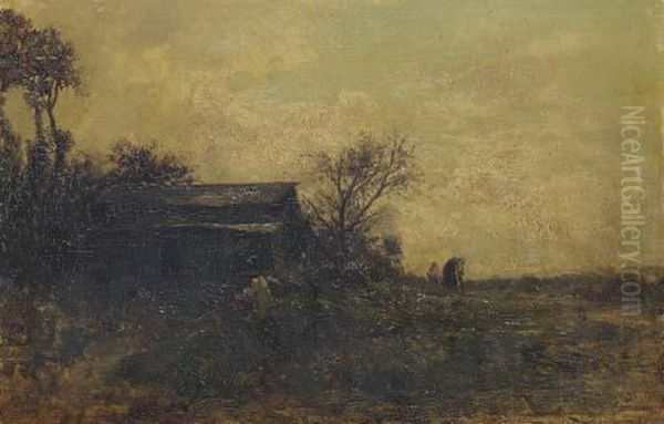 Figures By A Cottage In A Country Landscape - view 1