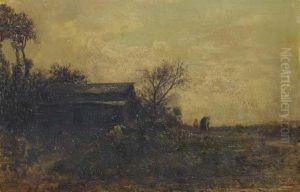 Figures By A Cottage In A Country Landscape Figures By A Cottage In A Country Landscape