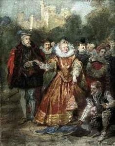 Sir Walter Raleigh Laying His Cloak Before Elizabeth I by Eugene Louis Lami