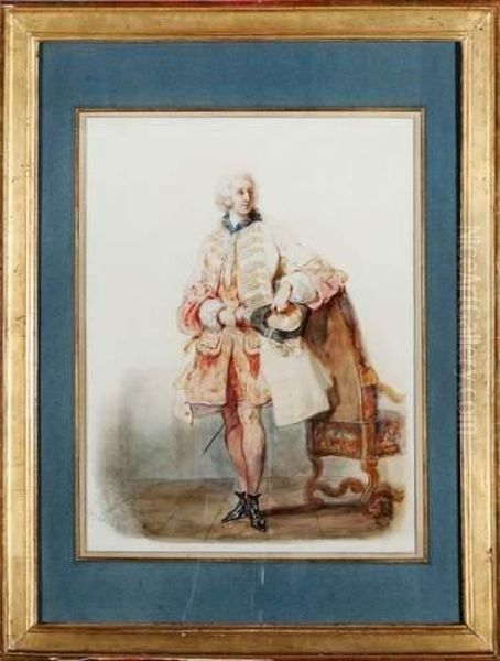 Le Duc De Nemours En Tenue Du Grand Siecle Debout Appuye A Un Siege - view 1