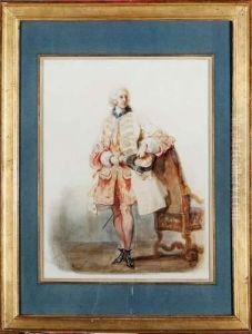 Le Duc De Nemours En Tenue Du Grand Siecle Debout Appuye A Un Siege by Eugene Louis Lami