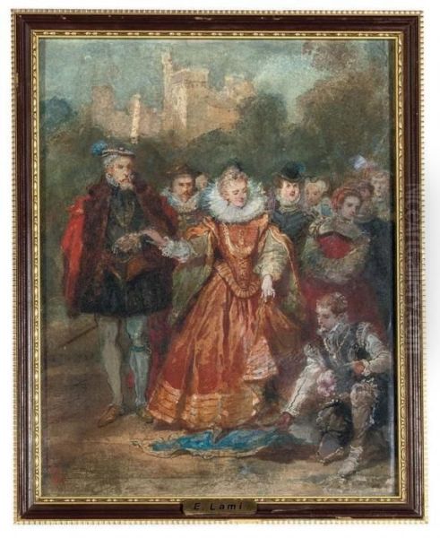 Sir Walter Raleigh Laying His Cloak Before Queen Elizabeth I - view 1
