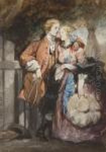 Un Couple D'elegants Pres D'une Barriere, Un Arbre A L'arriere-plan - view 1