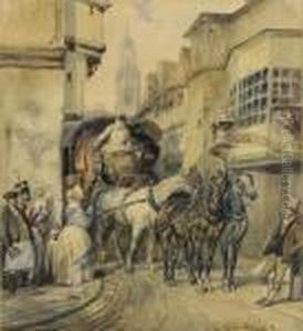 Le Passage D'une Diligence Dans Une Rue De Londres by Eugene Louis Lami