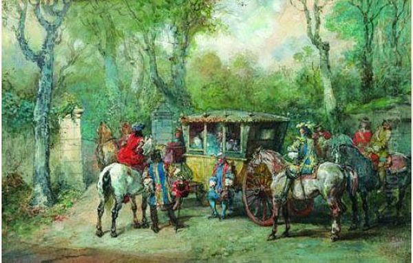 Un Carrosse A L'arret Entoure De Mousquetaires - view 1