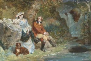 Flore Et Le Capitaine Waverley Pres D'une Riviere by Eugene Louis Lami