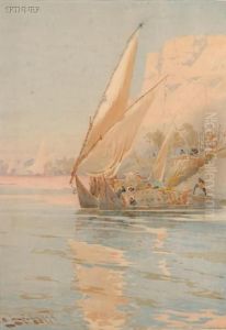 Two Views Of Sailing Along The Nile by Augustus Osborne Lamplough