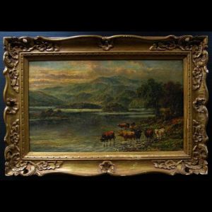 Highland Cattle Watering - Loch Killin by William Langley