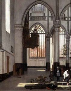 Gravediggers in the west end of the Oude Kerk, Amsterdam by Emanuel de Witte