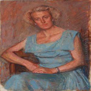 Portrait Of A Woman In A Blue Dress by Hugo Valdemar Larsen