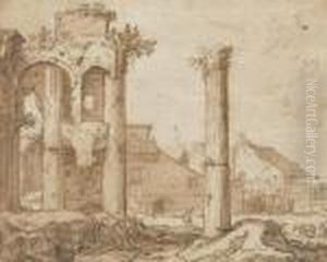 View Of The Forum Of Nerva From The Temple Of Minerva, Rome by Pieter Lastman