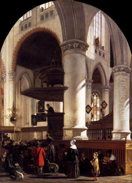 Interior of the Oude Kerk at Delft during a Sermon - view 1