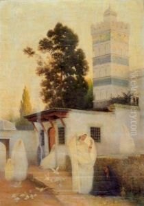 Femmes Au Pied De La Mosquee by Emmanuel Joseph Lauret