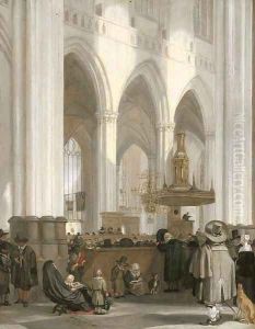 The interior of the Nieuwe Kerk, Amsterdam, looking north-east, with a sermon in progress