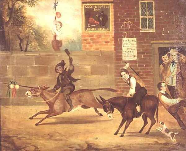 A Donkey Race outside the Cock and Bottle Inn - view 1