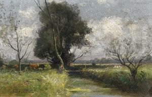 Brook Landscape In The Summer by Eugene Antoine Samuel Lavieille