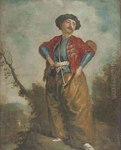 A lute player in a landscape by Jean-Antoine Watteau