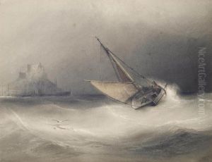 A Fishing Boat Heeling In The Breeze Off Mount Orgeuil Castle, Jersey A Fishing Boat Heeling In The Breeze Off Mount Orgeuil Castle, Jersey