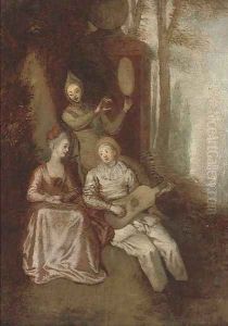 A fete galante by Jean-Antoine Watteau
