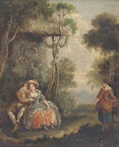 An amorous couple in a landscape by Jean-Antoine Watteau