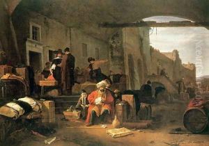 Merchants from Holland and the Middle East trading in a Mediterranean port by Thomas Wyck
