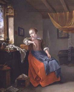 A Seated Woman in an Interior Gazing out of the Window by Thomas Wyck
