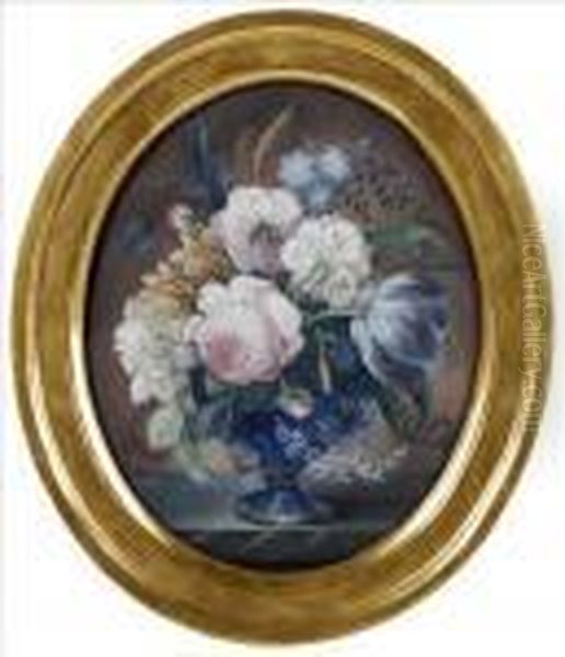 Still Lifes Of Summer Flowers In A Vase On A Marble Ledge - view 1