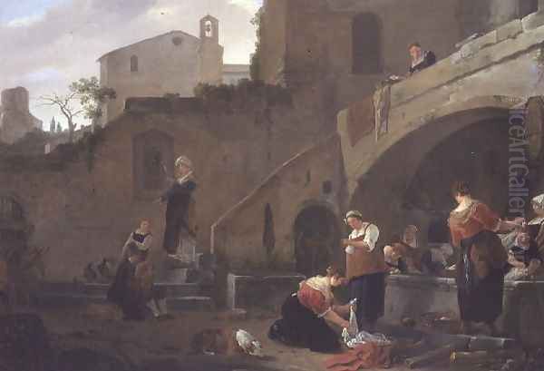 Washerwomen by a Roman Fountain - view 1