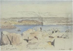 Nubians At The First Cataract On The Nile At Philae, Egypt by Edward Lear
