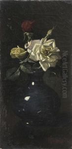 Blue Vase With Roses by Edward Chalmers Leavitt