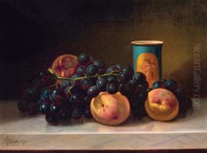 Peaches And Grapes On A Marble Tabletop