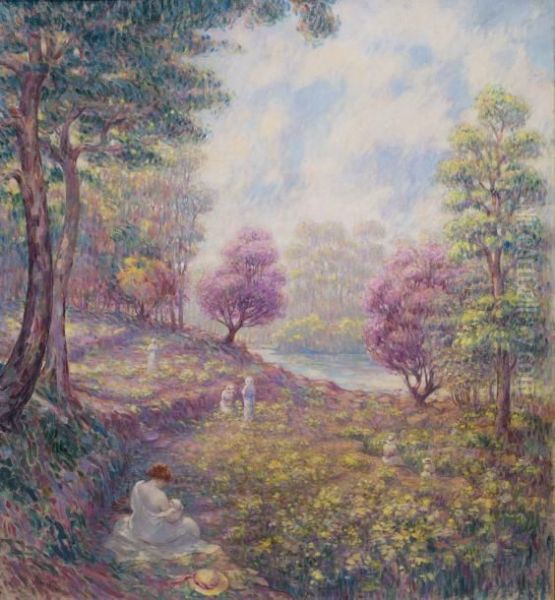Femme Et Enfant Dans Un Parc Au Bord De L'eau - view 1