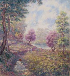 Femme Et Enfant Dans Un Parc Au Bord De L'eau by Henri Lebasque