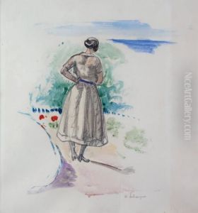 Jeune Femme Dans Un Jardin Surplombant La Mer