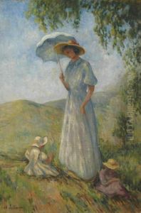 Saint-tropez, Femme Et Enfants Au Soleil by Henri Lebasque