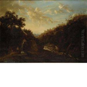Rugged Landscape With Figures Beside A Mill by Frederick Richard Lee, R.A.