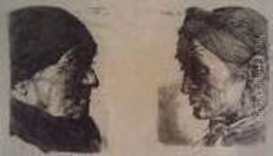 Two Portrait Heads Of Women by Wilhelm Leibl