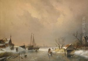 Vintervy Med Skridskoakare by Charles Henri Leickert