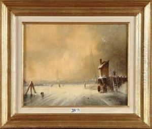 Paysage Enneige Aux Patineurs by Charles Henri Leickert