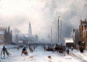 Winters Ijsvermaak Op Een Hollandse Stadsgracht by Charles Henri Leickert